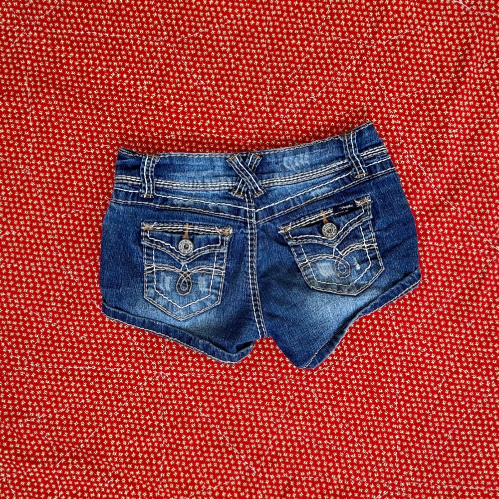 Angels Jeans 2000s Womens Size 3 Blue Distressed Denim Low Rise micro Shorts